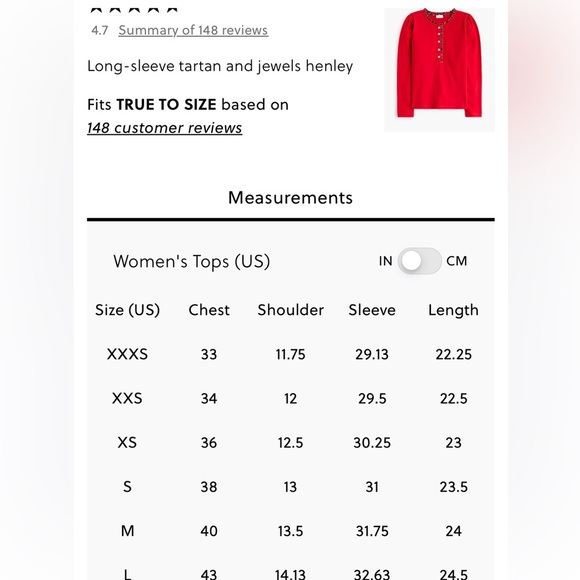 J Crew Factory Classic Cardinal  Long-sleeve tartan and jewels henley Size small - Picture 4 of 8